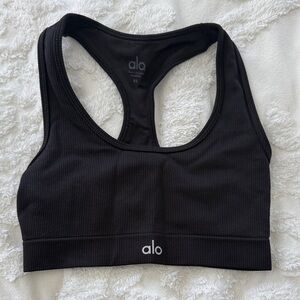 Alo Black Ribbed/Seamless Sports Bra
